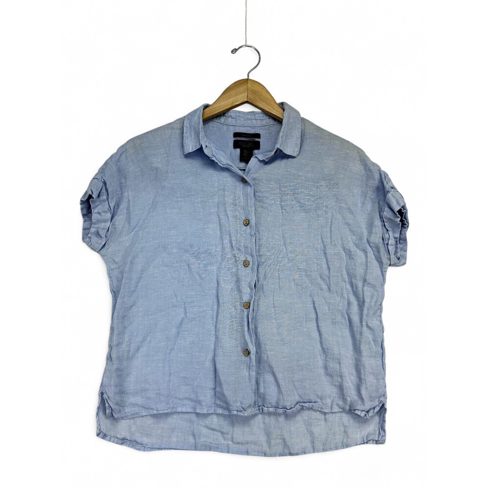 Rachel Roy 100% Linen Button-Down Shirt Short Sleeve S